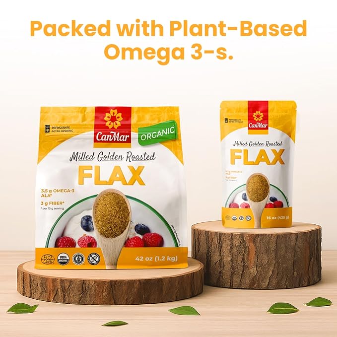 CanMar Ground Milled Golden Roasted Organic Flaxseed, 42 oz – Vegan, Non-GMO, Gluten Free – Flaxseed Meal with Omega-3, Fiber – Ground Organic Linseed Powder