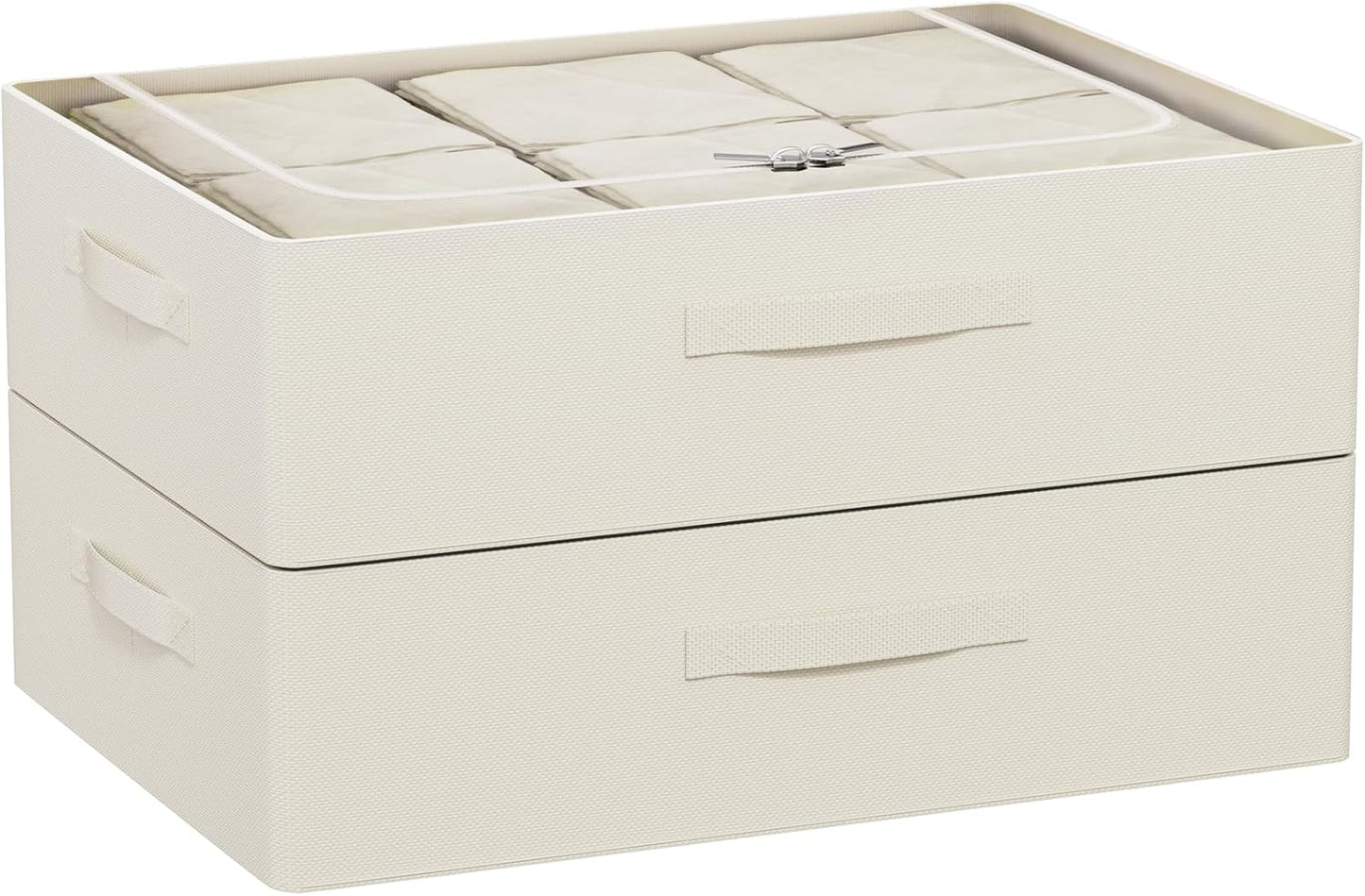 CYhom Under Bed Storage Bins Frame Storage Box Oxford Fabric Sturdy Underbed Container Foldable Stackable Large Capacity Clothes Organizer (Beige, 23.6" x 19.7" x 6.3")