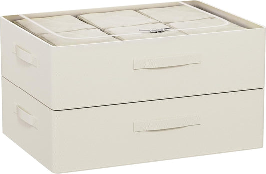 CYhom Under Bed Storage Bins Frame Storage Box Oxford Fabric Sturdy Underbed Container Foldable Stackable Large Capacity Clothes Organizer (Beige, 23.6" x 19.7" x 6.3")