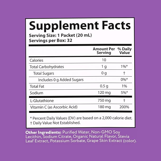 Aurora Nutrascience Mega-Liposomal Liquid Glutathione, Immune & Antioxidant Gut Health Support Supplement, 750 mg per Serving, Non-GMO, Sugar-Free, 32 Single Serve Packets