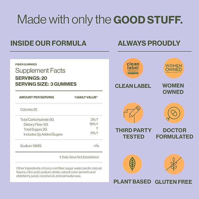 Hilma Prebiotic Fiber Gummies, Daily Fiber Supplement, Gummies for Adults, Supports Gut Health for Women and Promotes Regularity, Citrus Natural Flavor, FSA Eligible, 60 Count