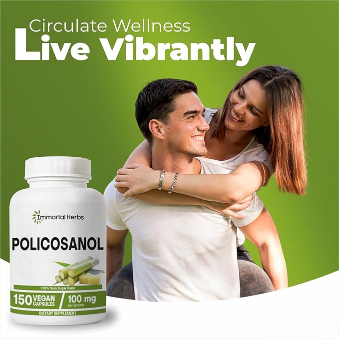 Policosanol 100mg Capsules, Derived from Sugar Cane, 150 Pills, Non-GMO and Gluten-Free Policosanol Supplement for Women and Men
