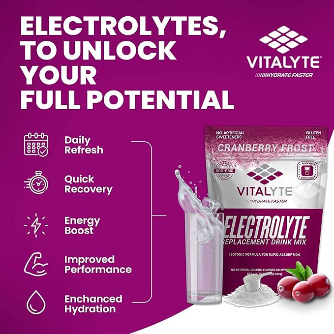 Vitalyte Electrolyte Powder Drink Mix, Isotonic Electrolyte Hydration Mix, Case Pack (6 Pack, Cranberry Frost)
