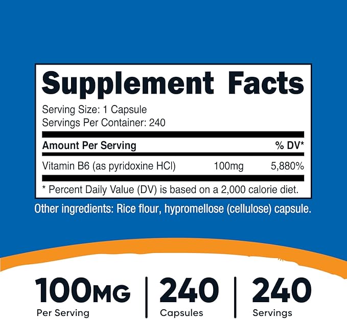 Nutricost Vitamin B6 (Pyridoxine HCl) 100mg, 240 Capsules (3 Bottles)