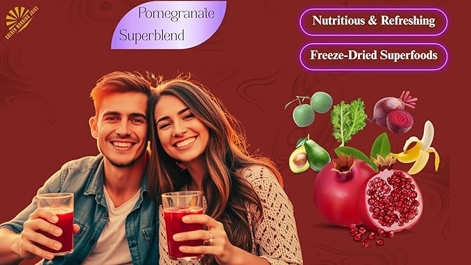 Pomegranate Superblend 100% Freeze Dried Powder Juice, Pomegranate, Avocado, Kale, Beets, Banana, Monk Fruit, No Sugar added.