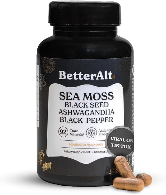 Seamoss Capsules- Irish Sea Moss with Black Seed Oil, Ashwagandha & Black Pepper for Stamina, Strength & Endurance- High Potency Sea Moss Supplement - 60 Servings, 120 Capsule