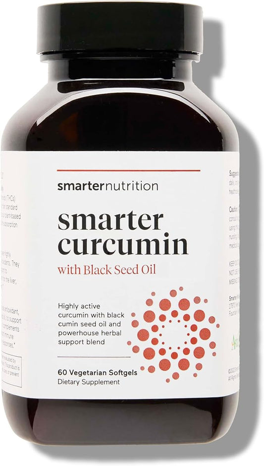 Smarter Nutrition Curcumin Softgels - Vegan High Absorption 400 mg Turmeric Supplement + Black Seed Oil & Ginger - 95% Tetrahydrocurcuminoids Non-GMO, USA Manufactured - 60 Ct[30 Servings]