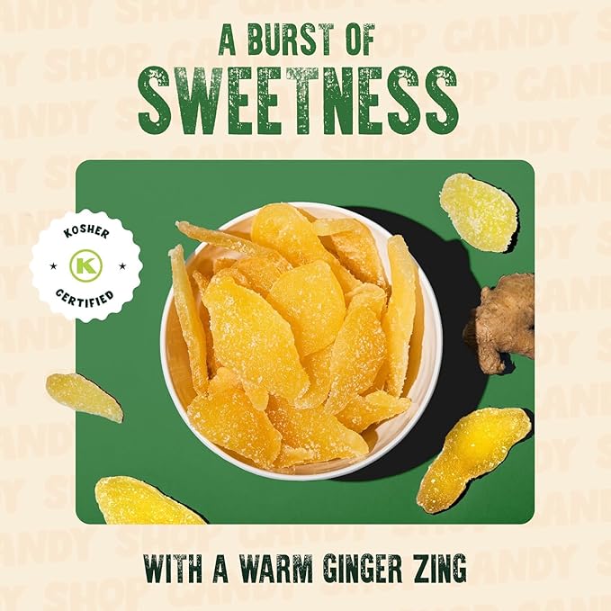 Crystallized Ginger Slices | Candied Ginger Pieces for Snacking, Baking or Cooking | Kosher Certified | Great for Nausea, Digestive Problems & More | Resealable Bag - 12 Oz | The Snackery