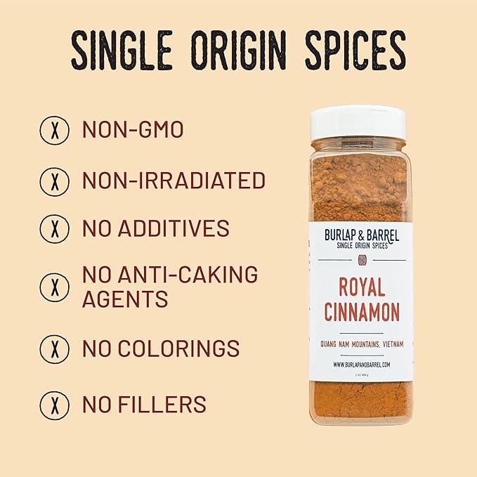 Burlap & Barrel Royal Cinnamon – Intense Sweetness & Spiciness of Vietnamese Cinnamon Powder & Spice – As seen on Shark Tank - 16oz Container