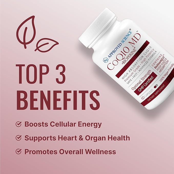 Approved Science® CoQ10 MD - Extra Strength 300mg Pure CoQ10 with BioPerine® for Faster Absorption - Optimal Support – 60 Vegan Capsules