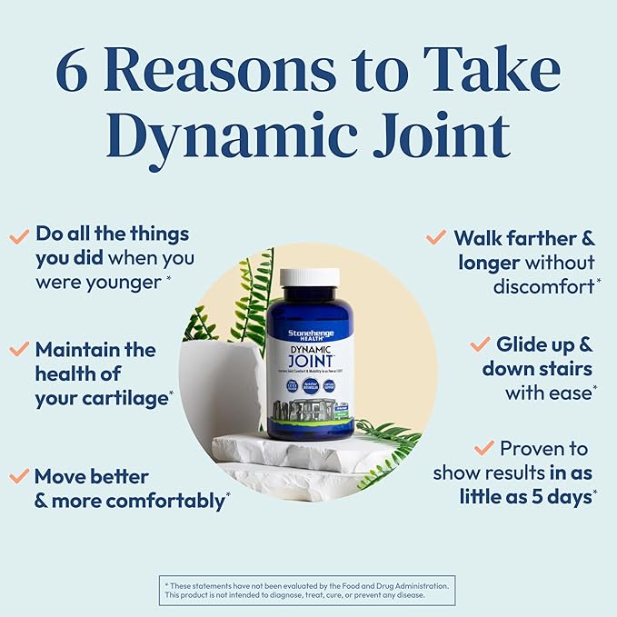 Stonehenge Health Dynamic Joint Health Supplement – Fast-Acting Support with AprèsFlex® Boswellia, MSM, Multi-Type Collagen, Turmeric, Bromelain, Vitamins C & D3 – Supports Joint Comfort – 60 Capsules
