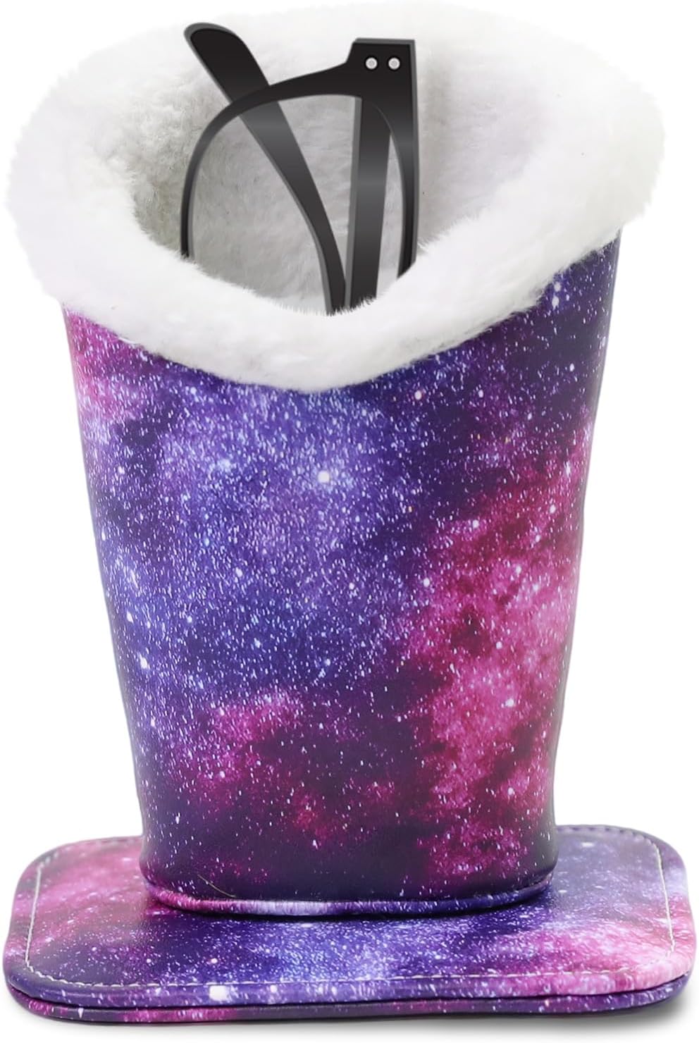 Plush Lined Eyeglasses Holder, Cute Magnetic PU Leather Glasses Stand Case for Women Men Kids