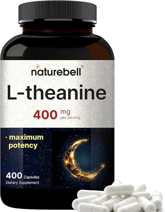 Double Strength L Theanine 400mg, 400 Capsules | Max Potency L-Theanine Supplement for Relaxation, Sleep & Calm Support | Bioavailable Free Form | Natural Amino Acid for Women & Men | Non-GMO