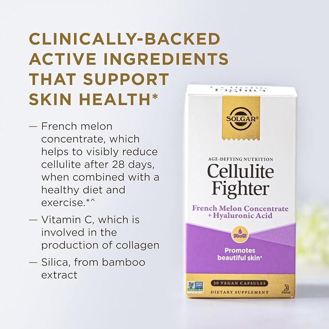 Solgar Cellulite Fighter Skin Vitamin and Mineral Supplement, Support Smooth Skin with French Melon Concentrate, Hyaluronic Acid and Vitamin C Supplement, Age-Defying Nutrition for Women, 30 Servings