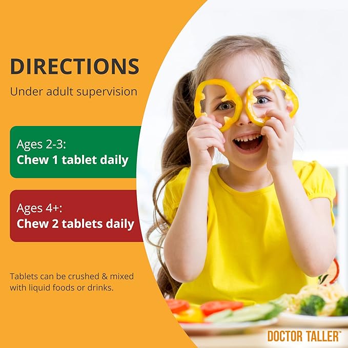 Doctor Taller Kids - Kids Multivitamins, Toddler Vitamins - Support Bone Strength, Enhanced Immunity with Calcium, Multivitamins for Ages 2 to 9 - Grape Flavor - 90 Vegan Chewable Tablets | 3 Pack