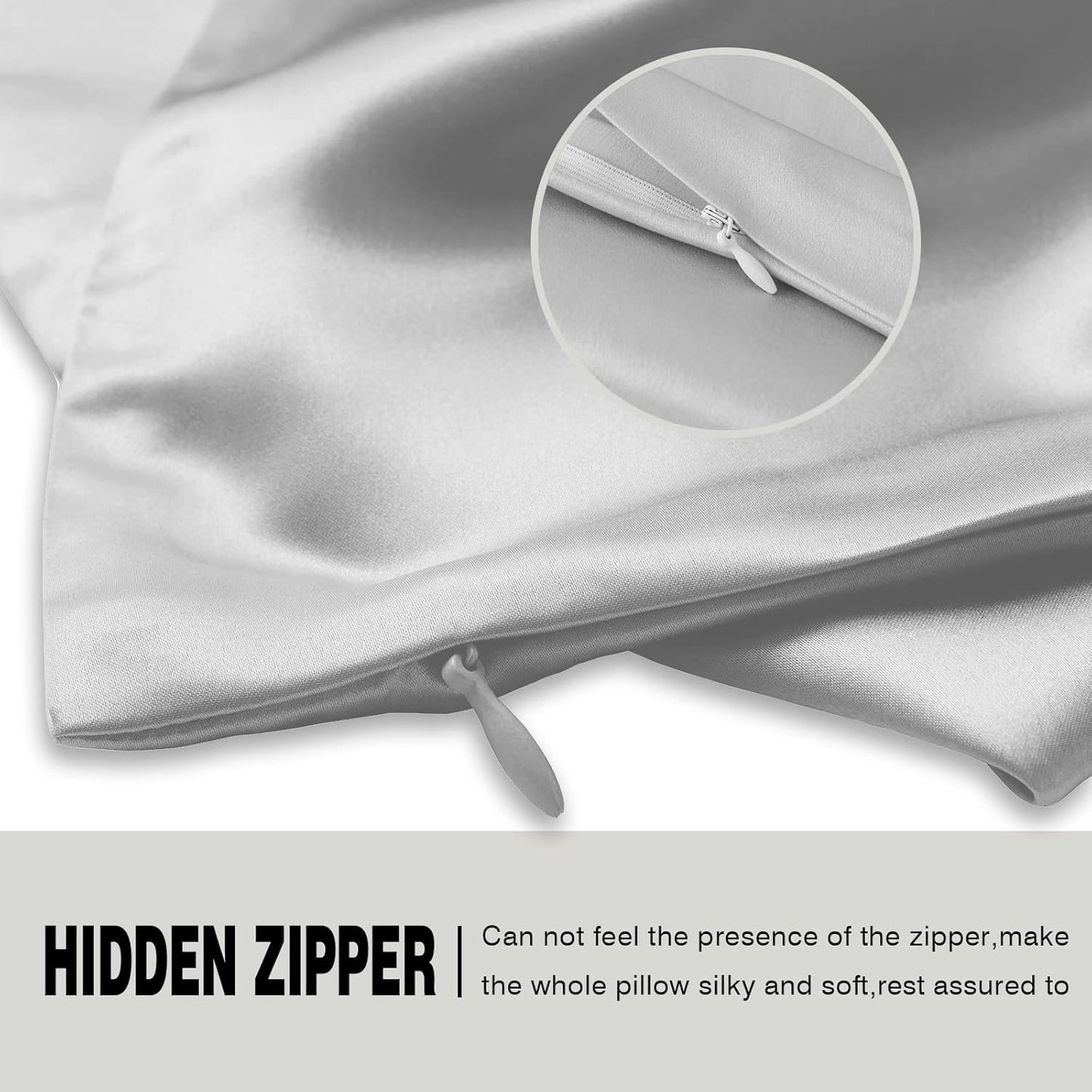 Mulberry Silk Pillowcase for Hair and Skin Pillow Case with Hidden Zipper Soft Breathable Smooth Cooling Silk Pillow Covers for Sleeping (Silver Grey, King（20"X 36"）)