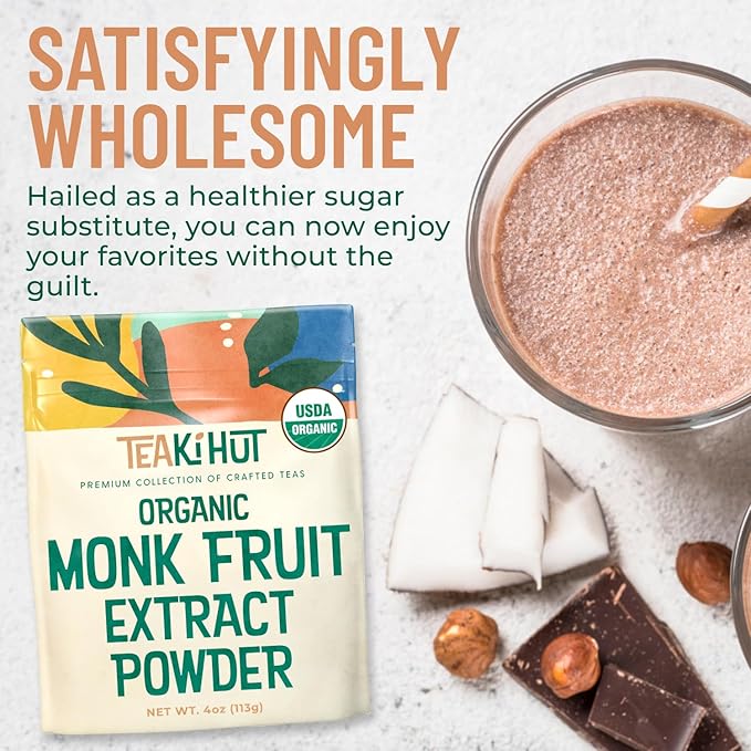 Organic Pure Monk Fruit Sweetener, No Erythritol 4oz, 100% Monk Fruit Extract Organic Powder for Keto and Paleo Diet, No Aftertaste, Zero Calories, Zero Carbs, Pure Monk Fruit Powder, 322 Servings