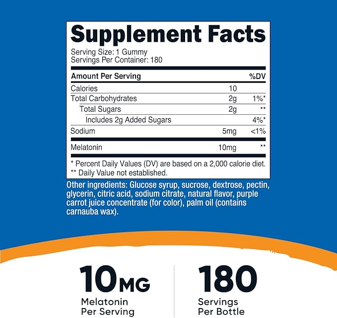 Nutricost Melatonin 10mg, 180 Gummies, Strawberry Flavored - Gluten Free, Non-GMO, No Corn Syrup