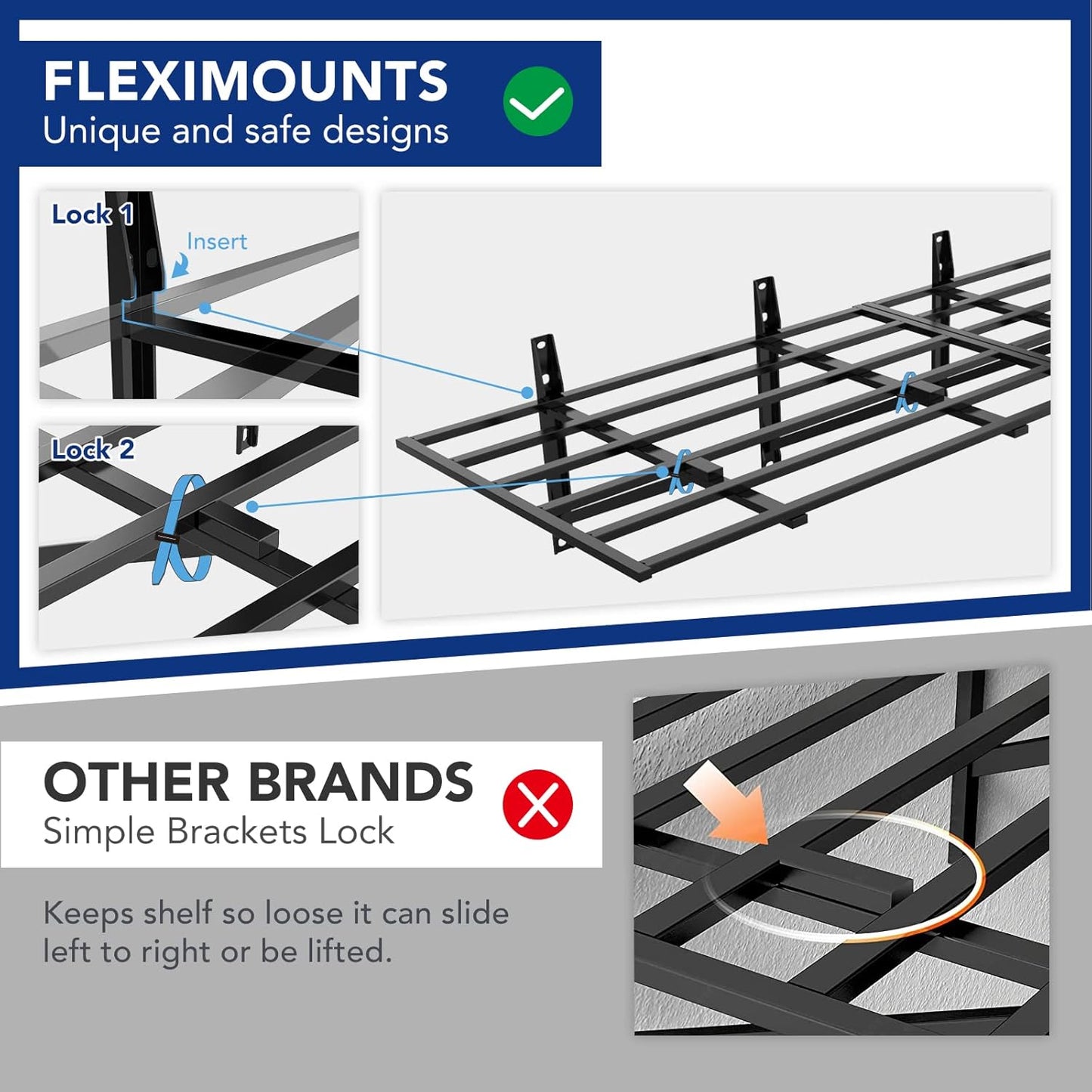 FLEXIMOUNTS 2x6ft Heavy Duty Garage Storage Shelving, 1600lbs Total Weight Capacity, 2 Pack Wall Organization System, 24 x75inch Rack Floating Shelves, Pro Series