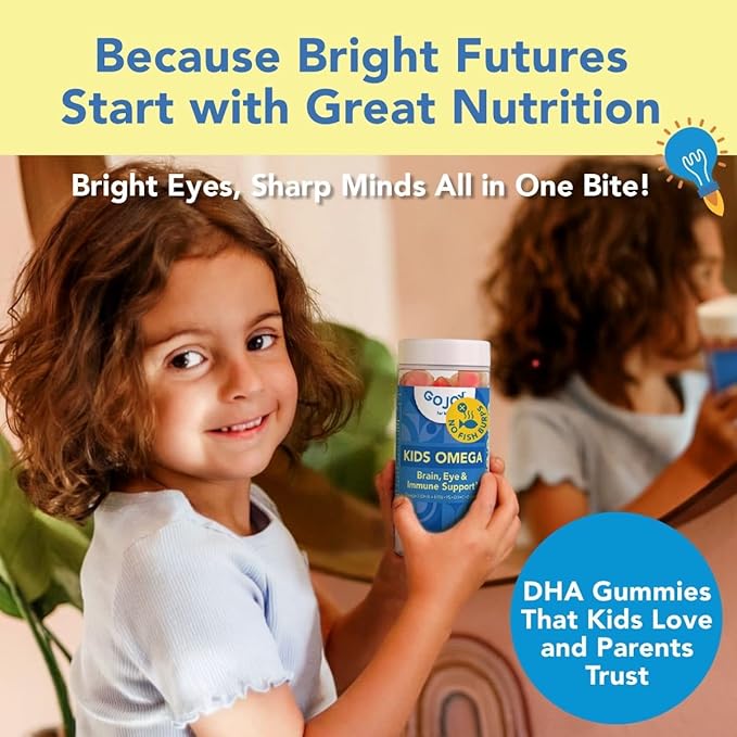 GOJOY Kids Omega 3 DHA Gummies – No Fish Burps, No Sugar – Brain, Eye & Immune Support – Plant-Based Omega-3 from Algae – Vegan, Clean DHA for Toddlers, Children & Kids Ages 3+