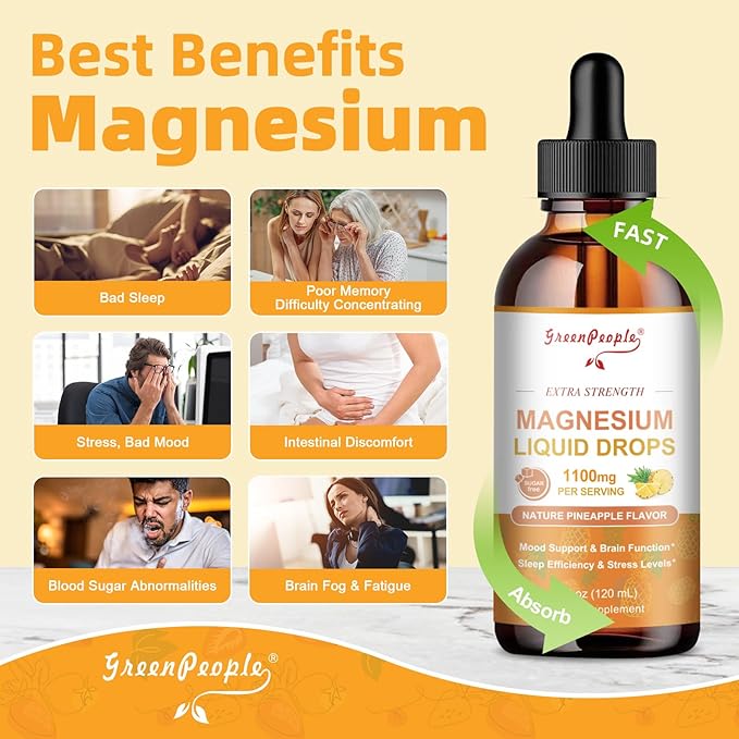 Magnesium Glycinate Liquid Drop - 17-in-1 4Fl. Oz Triple Magnesium Complex Supplement with Glycinate 400mg & Citrate 500mg Taurate/L-Theanine for Calm Mood/Muscle/Sleep,Pineapple Flavor