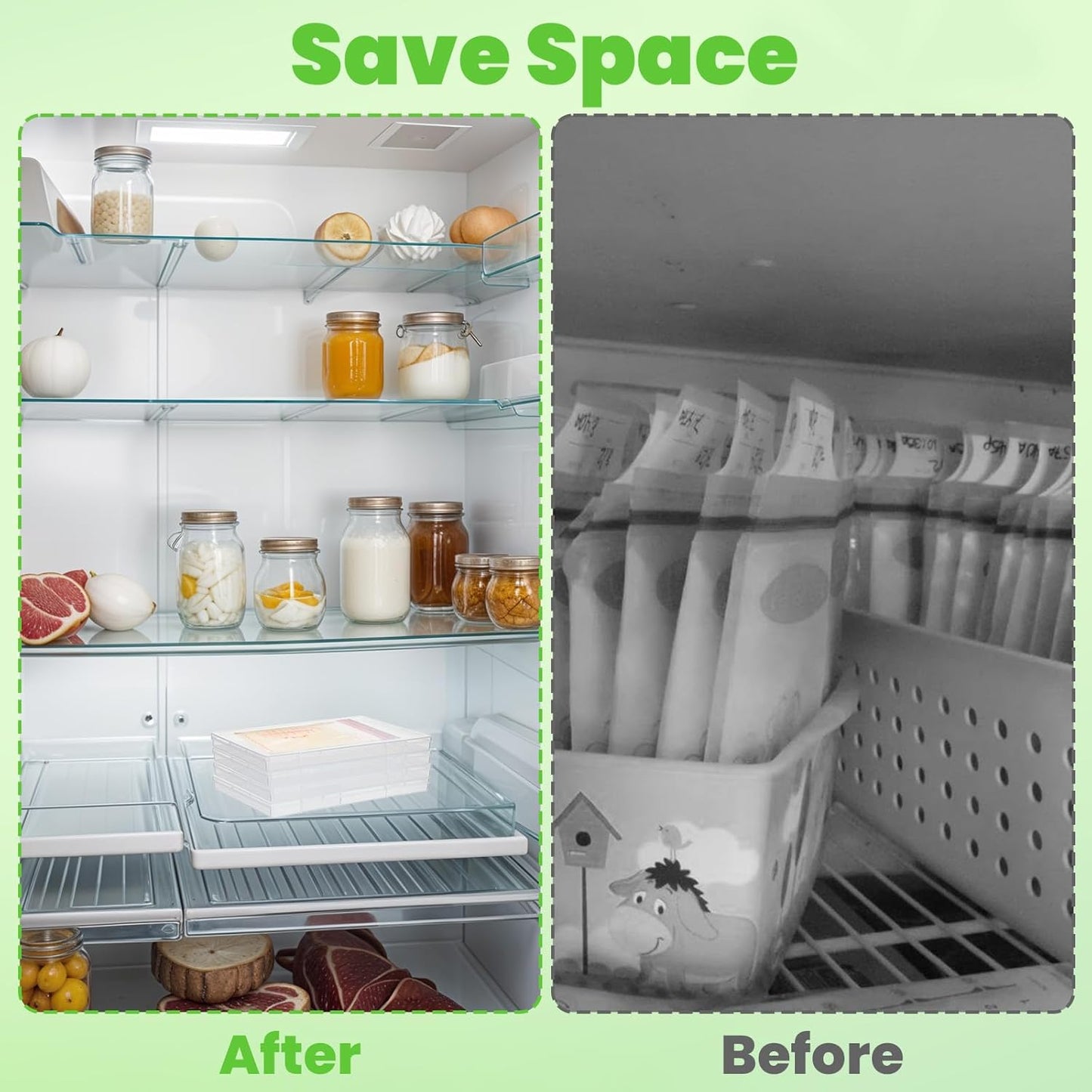 cobee 6 Pack Freeze Breast Milk Storage Bags Flat Organizer, Space Fridge Saving Clear Breastmilk Bag Tray Breastmilk Freezer Organizer Kit for Breastfeeding Essentials, 8.66 x 6.3 x 0.68 Inch
