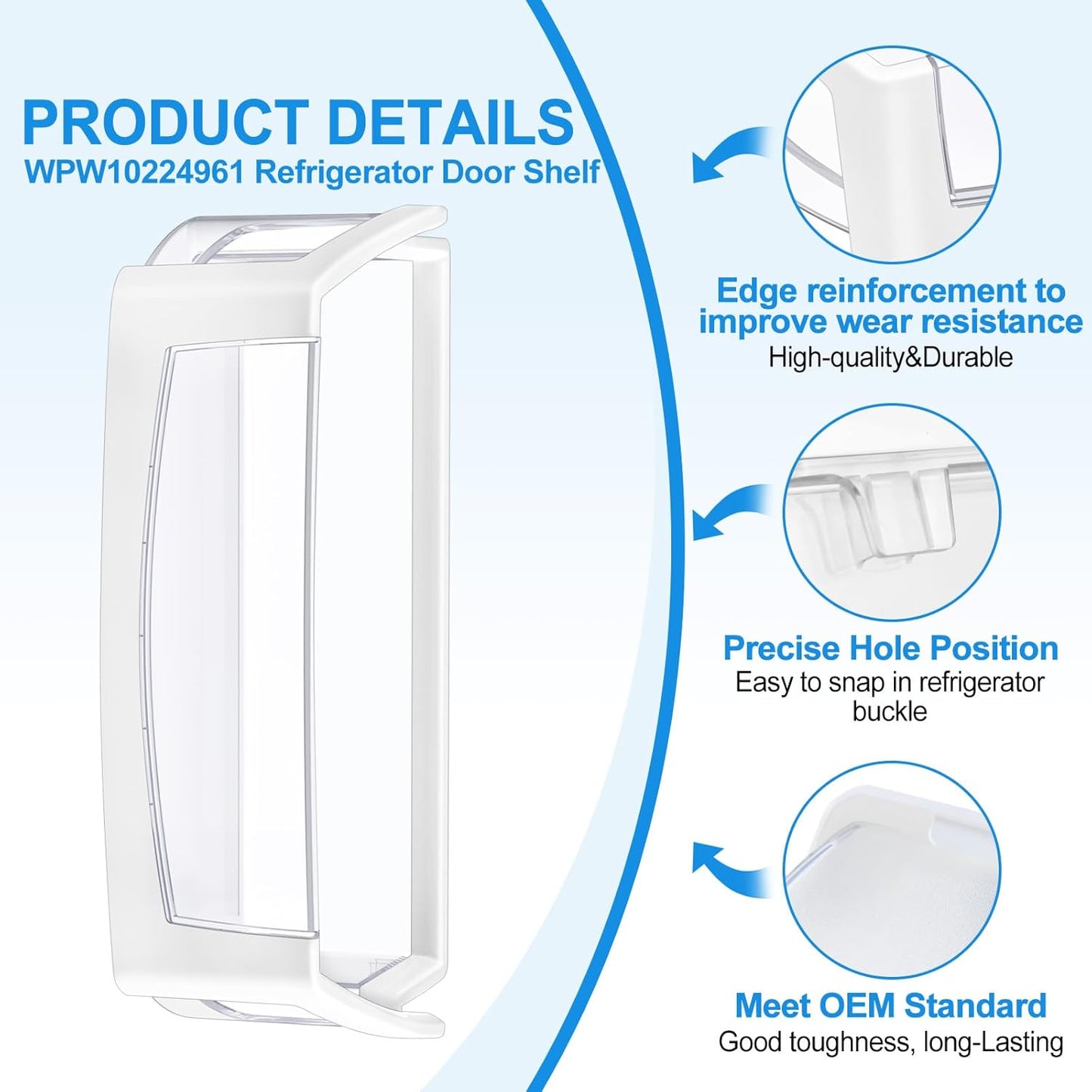 (2 PACK) UPGRADED WPW10224961 Refrigerator Door Bin Shelf Compatible with Whirlpool Refrigerator Door Shelf W10224961 AP6017170,For Whirlpool Replacement Door Shelf Parts WRX735SDBM, WRF555SDH