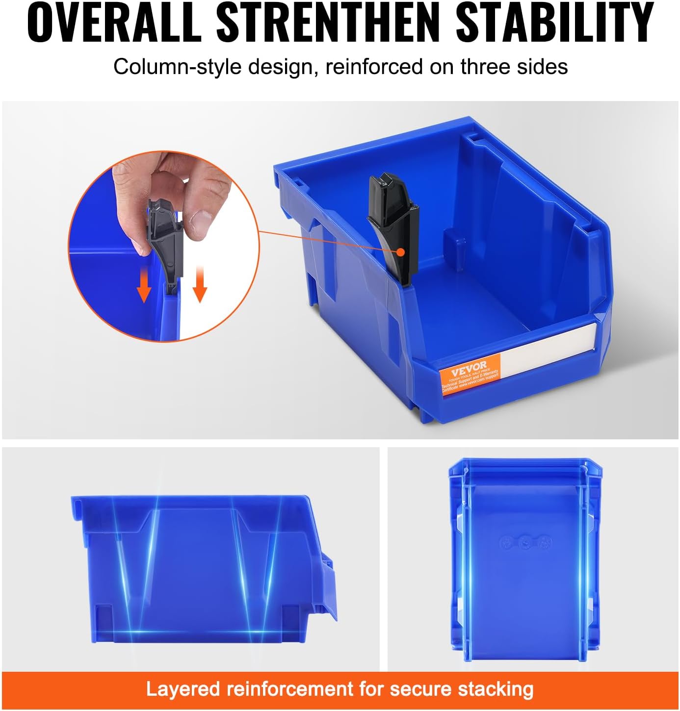 VEVOR Plastic Stackable Storage Bins 24 Pack (5 x 4 x 3-Inch), Hanging Stackable Storage Organizer Bins, Heavy Duty Stacking Containers for Closet, Garage, Office, or Small Parts Organization