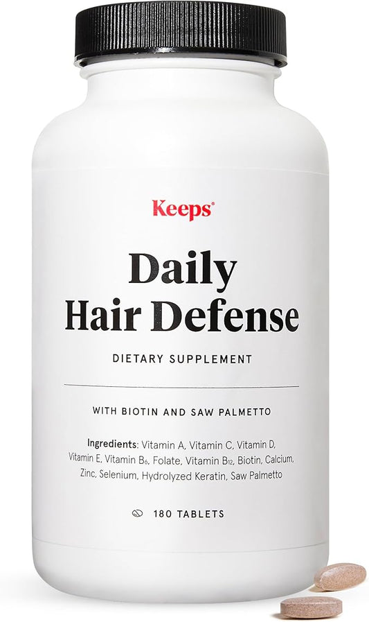 Keeps Daily Hair Supplement, 180 Tablets - Saw Palmetto Promotes Healthy Hair - Biotin, Vitamins A, B6, B12, C, D, Calcium, Selenium & Zinc - Men & Women - 3 Month Supply