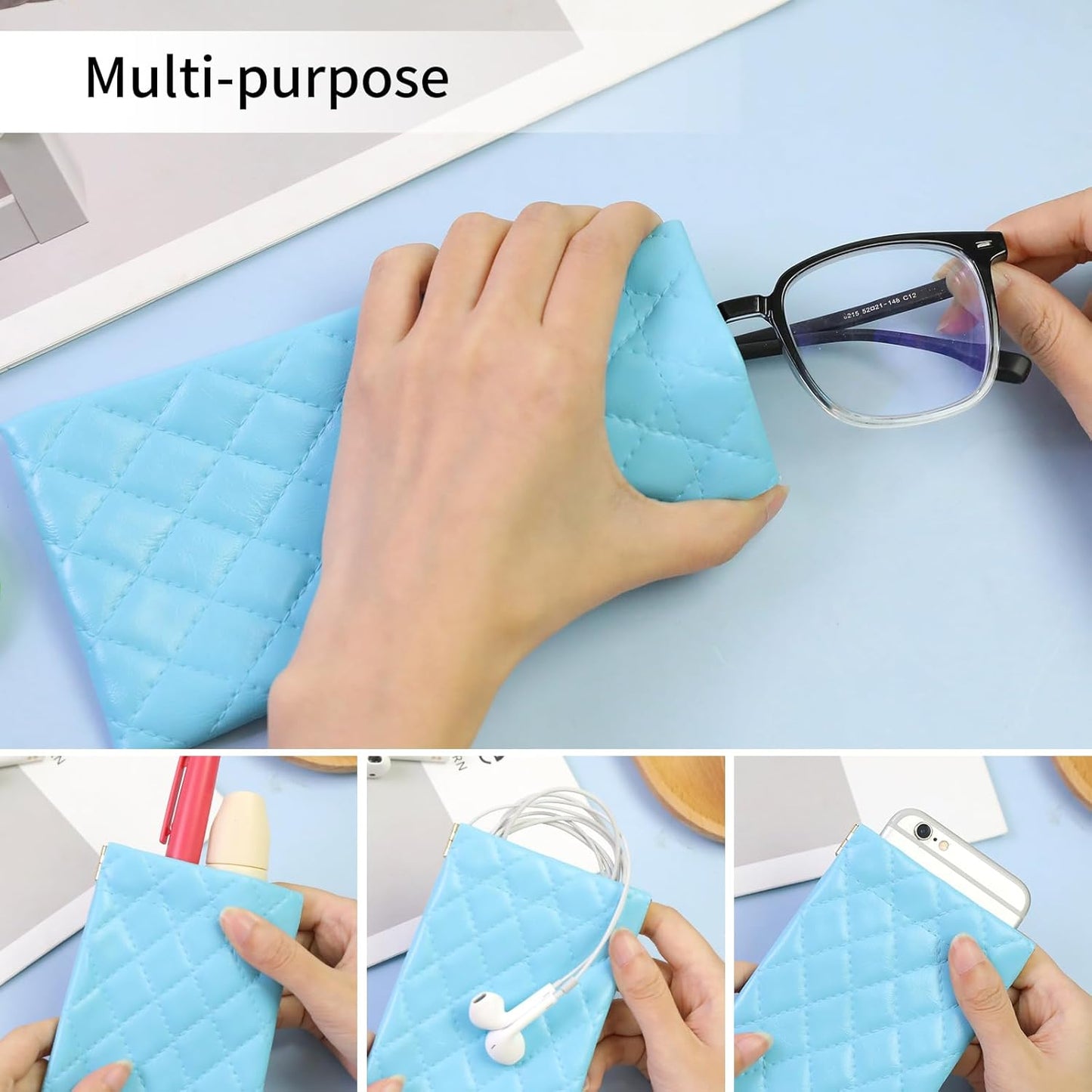 Double Eyeglass Case Soft Dual Glasses Case for Women Men Travel Squeeze Top Sunglasses Cases Eyeglasses Pouch