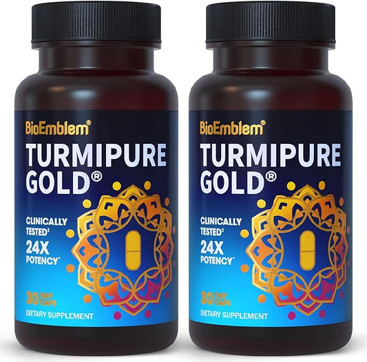 BioEmblem Turmeric Curcumin with Clinically Studied TurmiPure - 1 Small Cap Daily, 24x More Absorption Than Others - Non-GMO - Joint Support, Healthy Inflammation Turmeric Supplements, 60 Serving
