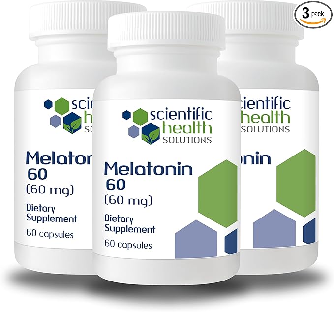 Melatonin 60mg | High Dosage Melatonin in Easy-to-Swallow Capsules | Vegan, Non-GMO & Gluten-Free | US-Made Extra Strength Melatonin (3-Pack)