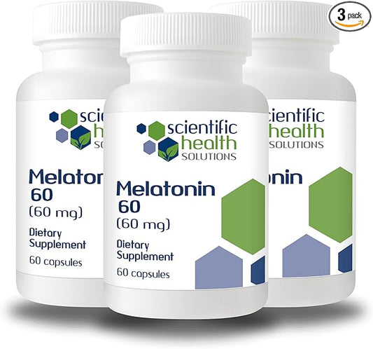 Melatonin 60mg | High Dosage Melatonin in Easy-to-Swallow Capsules | Vegan, Non-GMO & Gluten-Free | US-Made Extra Strength Melatonin (3-Pack)