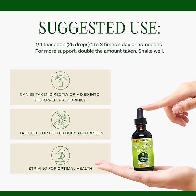 Go Nutrients Prostate Edge - Saw Palmetto & Pygeum Extract Supplement for Men’s Prostate Health & Relief - Organic Liquid Drops to Support Urinary Flow, Bladder Comfort & Vitality – 2oz