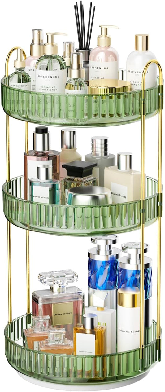 GTI 360°Rotating Makeup Organizer, 3 Tier Large Capacity Perfume Cosmetics Skincare Vanity Organizers,Bathroom Counter Organizer, Dresser Spinning Countertop Organizer and Storage for Women (Green)
