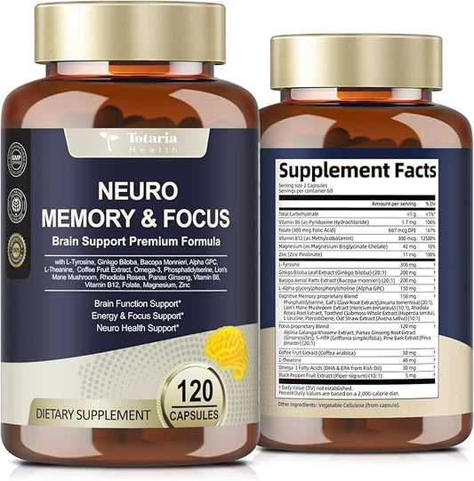 C-affeine Pills Brain Supplement for Memory and Focus L-Tyrosine, Alpha GPC, Ginkgo Biloba, Bacopa Monnieri, Brain Nootropic Cognitive Support - Non-GMO, Gluten Free (120 Counts)