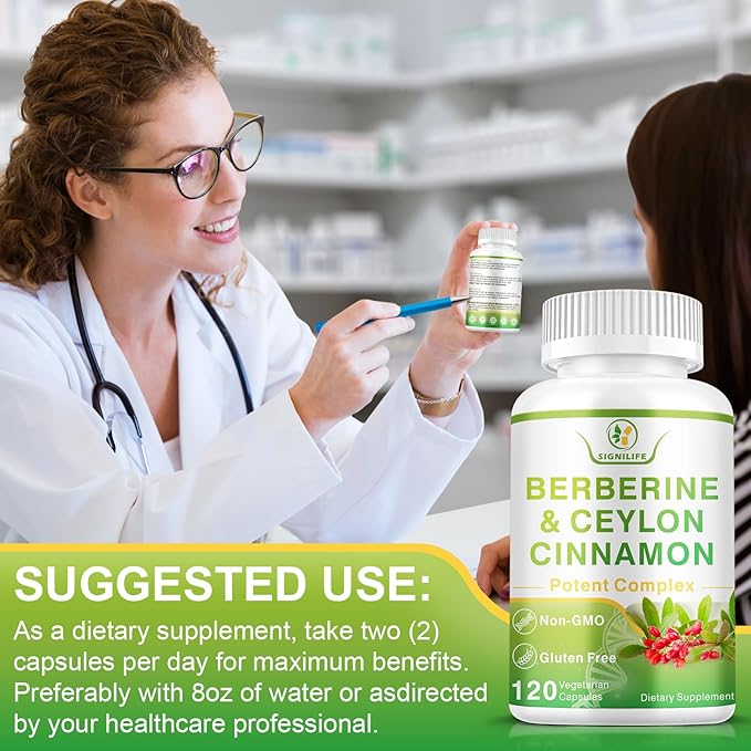 Berberine with Ceylon Cinnamon, 1200mg Berberine HCL & MCT Oil for Enhanced Absorption – Supports Immune System & Gut Health, Gluten-Free & Dairy-Free – 240 Capsules