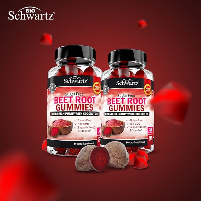 Sugar Free Beet Root Gummies - Nitric Oxide Gummies Infused with Coconut Oil for Highest Absorption - Supports Energy & Whole Body Health - Delicious Strawberry Flavor - 60 Count (30 Day Supply)