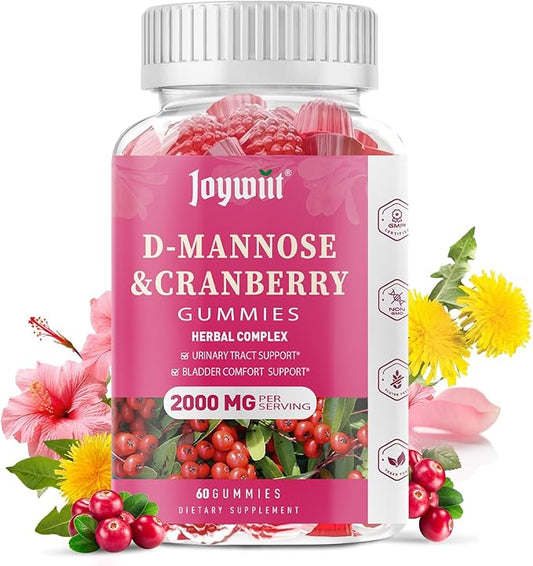 D-Mannose Gummies 2000mg with Cranberry 500mg & Hibiscus - D Mannose Chewable Supplements for Women - Liver, Bladder Flush & Urinary Tract Cleanse Health Supplement, 60 Counts