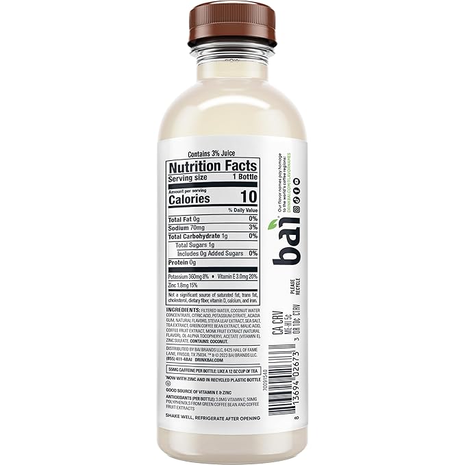 Bai Antioxidant Infused Water Beverage, Puna Coconut Pineapple, with Vitamin C and No Artificial Sweeteners, 18 Fluid Ounce Bottle, 12 Pack