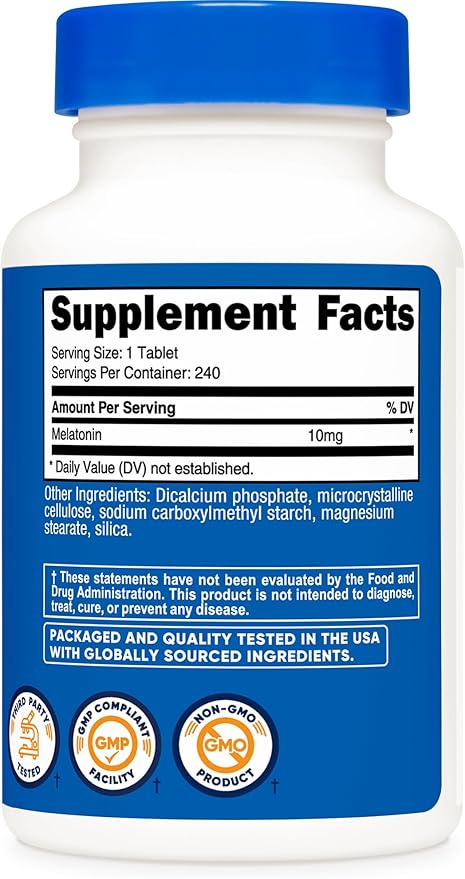 Nutricost Melatonin 10mg, 240 Tablets - 10mg Per Serving, Non-GMO, Gluten Free