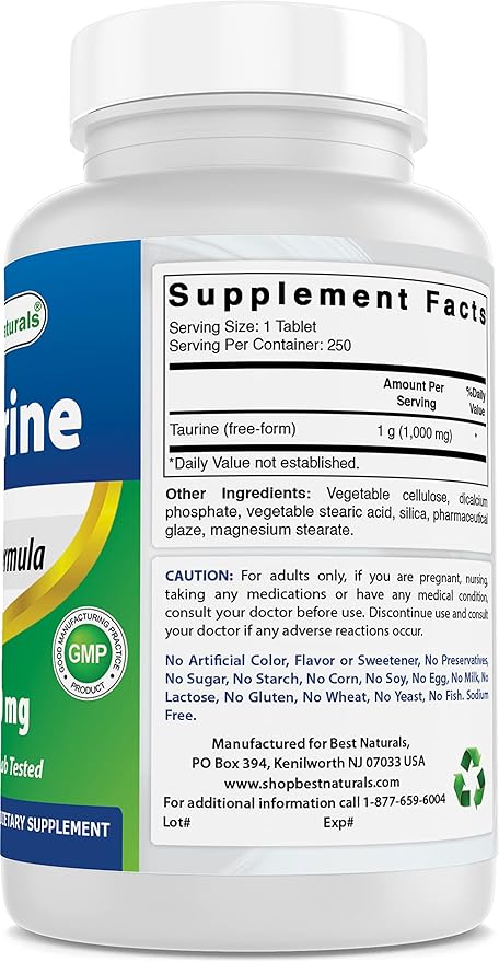 Best Naturals Taurine 1000 mg 250 Tablets (250 Count (Pack of 3))