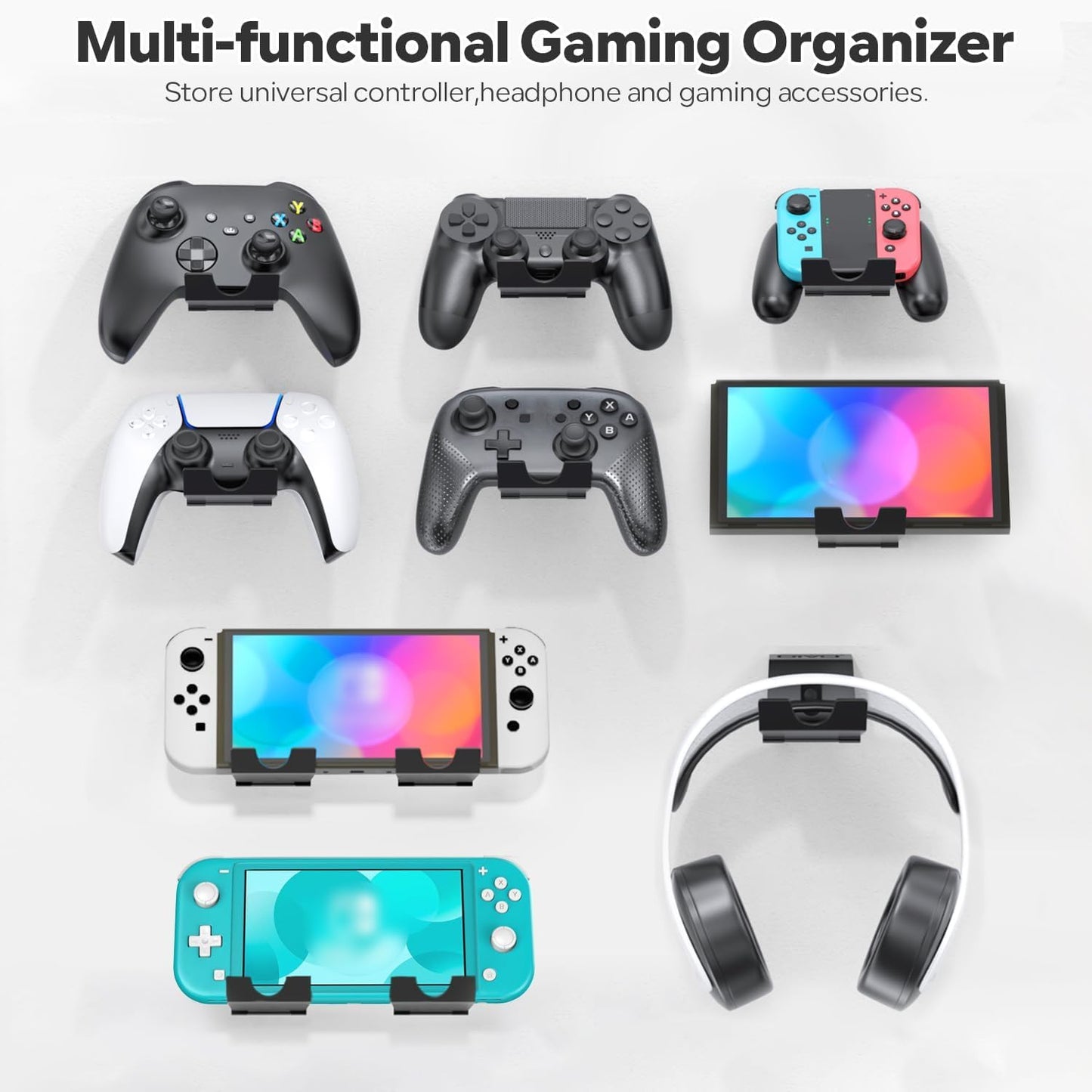 OIVO Controller & Headset Wall Mount Holder Stand, Foldable Headphone Stand, Gaming Controller Holder Hanger Hook, Universal Storage Organizer Controller/Earphone/Game Accessories-6 Packs