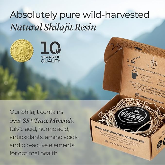 NATURAL SHILAJIT Resin - Shilajit for Men & Women with Fulvic Acid & Trace Minerals, Plant Based Nutrients for Energy, Immune Support & Vitality Resin