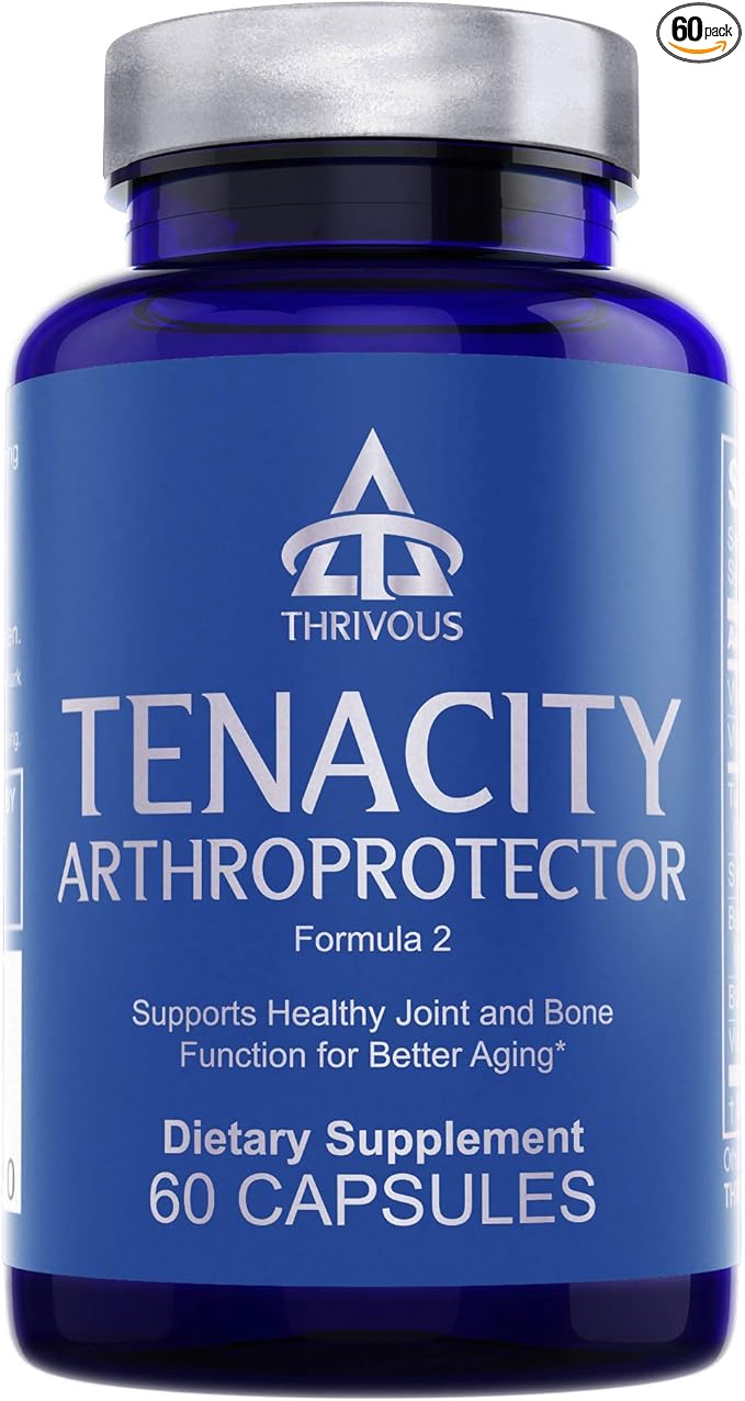 Thrivous Tenacity - Enhance Joint & Bone Function for Better Aging - Advanced Geroprotector Supplement: Turmeric Curcumin, ApresFlex Boswellia, Vitamin D3, Vitamin K2 MK7, Same - 60 Capsules