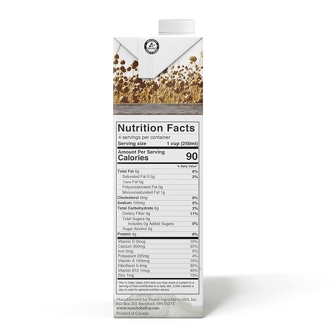 Manitoba Milling Company Original Flax Milk| Unsweetened | 3000mg ALA OMEGA-3 | 2 Tbsp Flaxseed per Serving | 4g Protein & 3g Fiber | Non-GMO, Plant-Based, Non-Dairy| Shelf-Stable, 32 oz (Pack of 6)