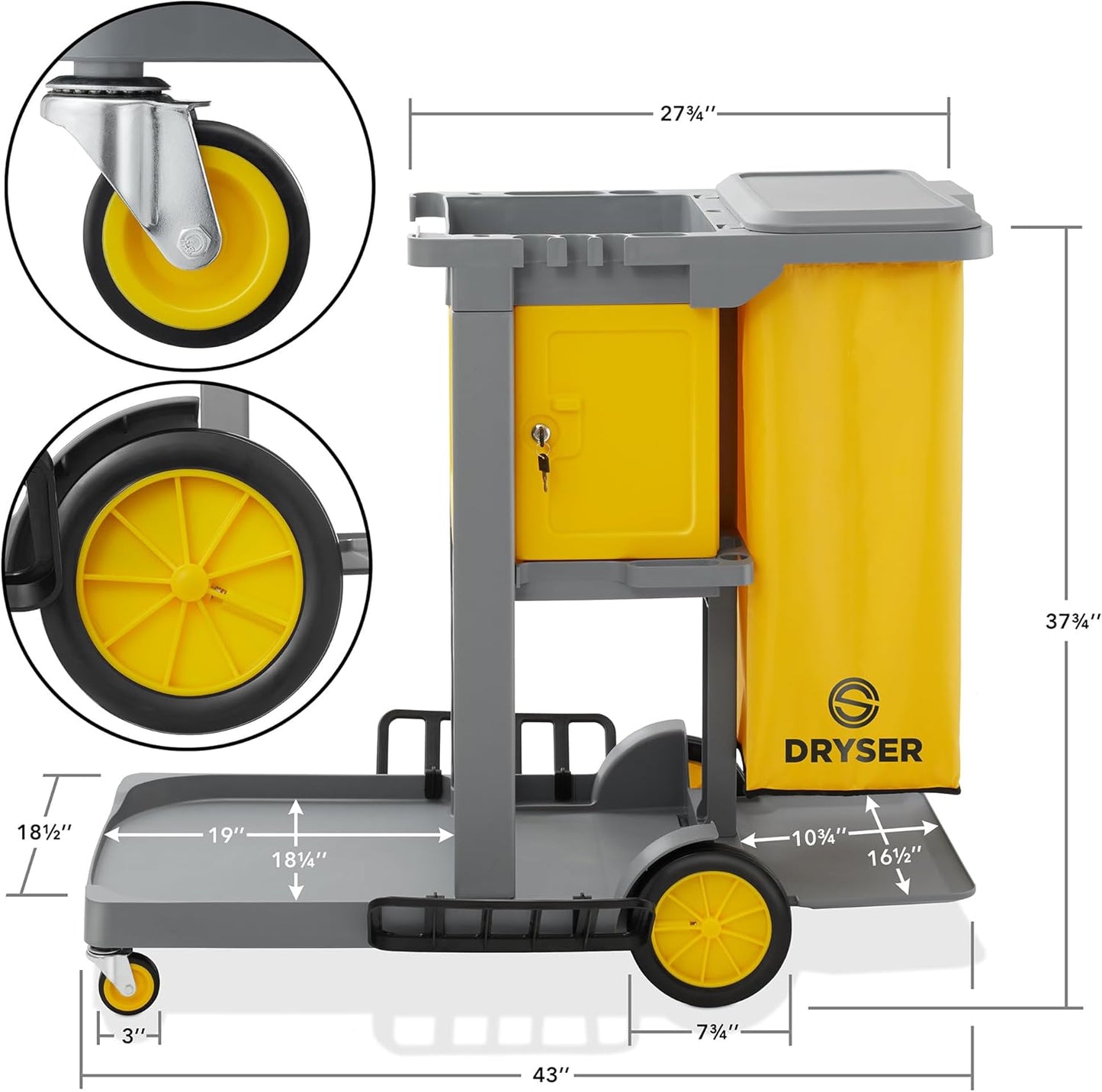 Dryser Commercial Janitorial Cleaning Cart on Wheels - Housekeeping Caddy with Key-Locking Cabinet