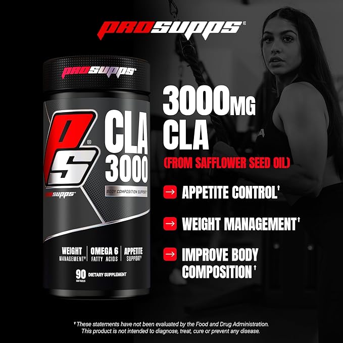 PROSUPPS CLA 3000 Lean Body Composition Support - Stim-Free Conjugated Linoleic Acid Workout Supplement for Weight Management & Appetite Support with Omega 6 Fatty Acid - Gym & Fitness - 90 Softgels
