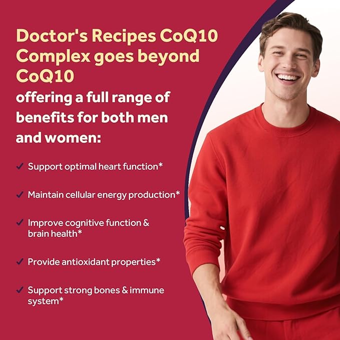 Doctor's Recipes Coq10 400mg Softgels, Ubiquinone with PQQ, Niacin, Vitamin K2 D3, Folate, Plus Black Pepper, High Absorption, Powerful-Antioxidant, Support Heart & Energy-Production, 120 Counts