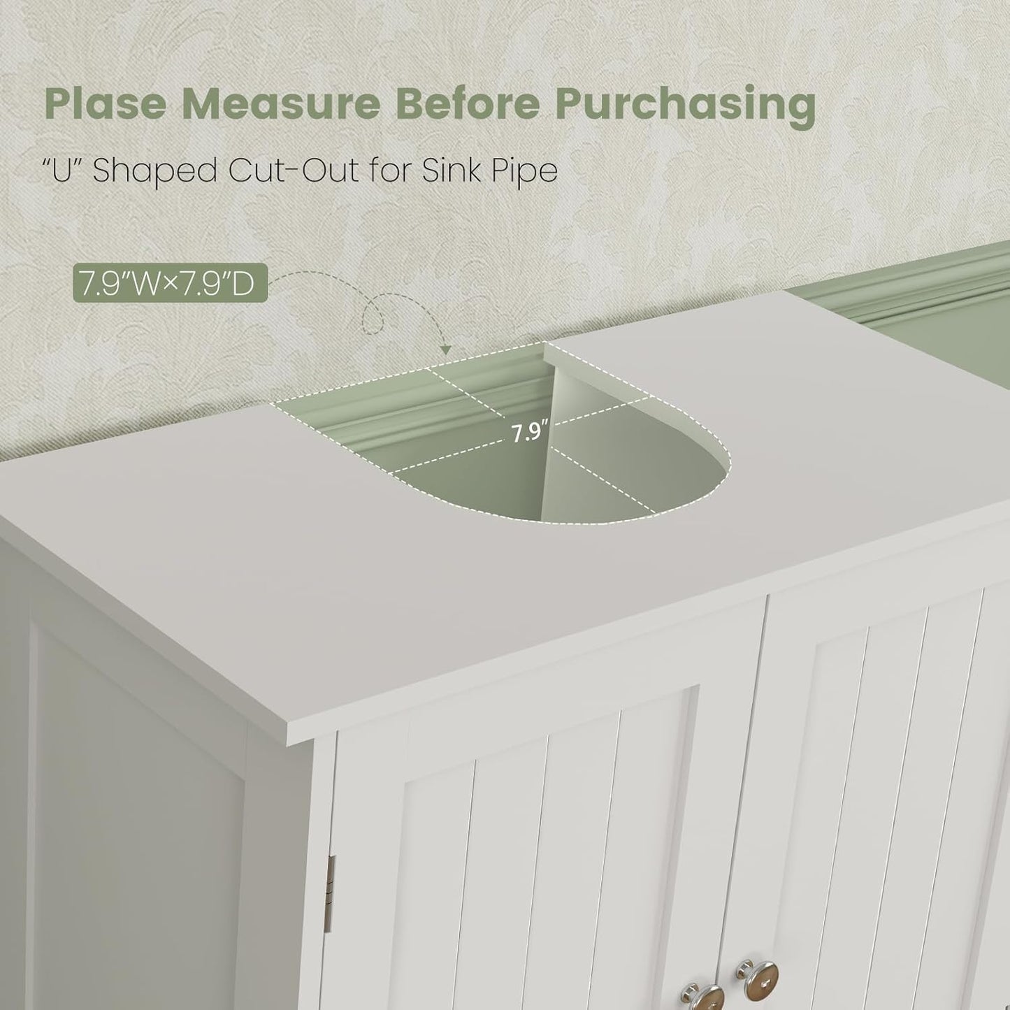 Iwell Pedestal Sink Storage Cabinet with 2 Doors and Shelf, Under Sink Cabinet, Bathroom Sink Cabinet with U-Shape, White